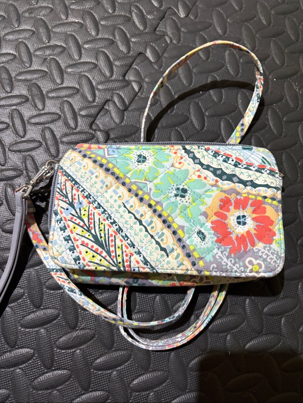 Vera Bradley Mint Floral Quilted Crossbody Wallet with Coral Accents